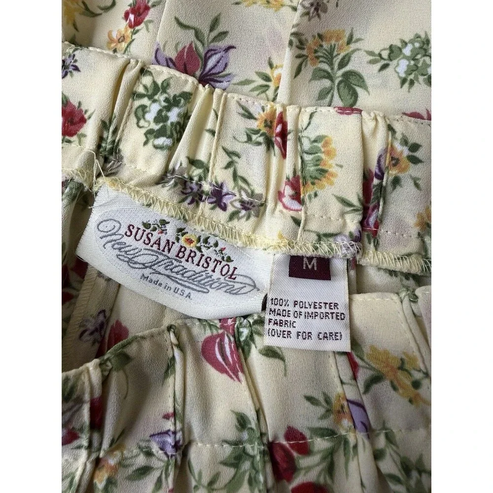 Vintage Susan Bristol Pleated Midi Skirt Womens M Yellow Floral Cottagecore